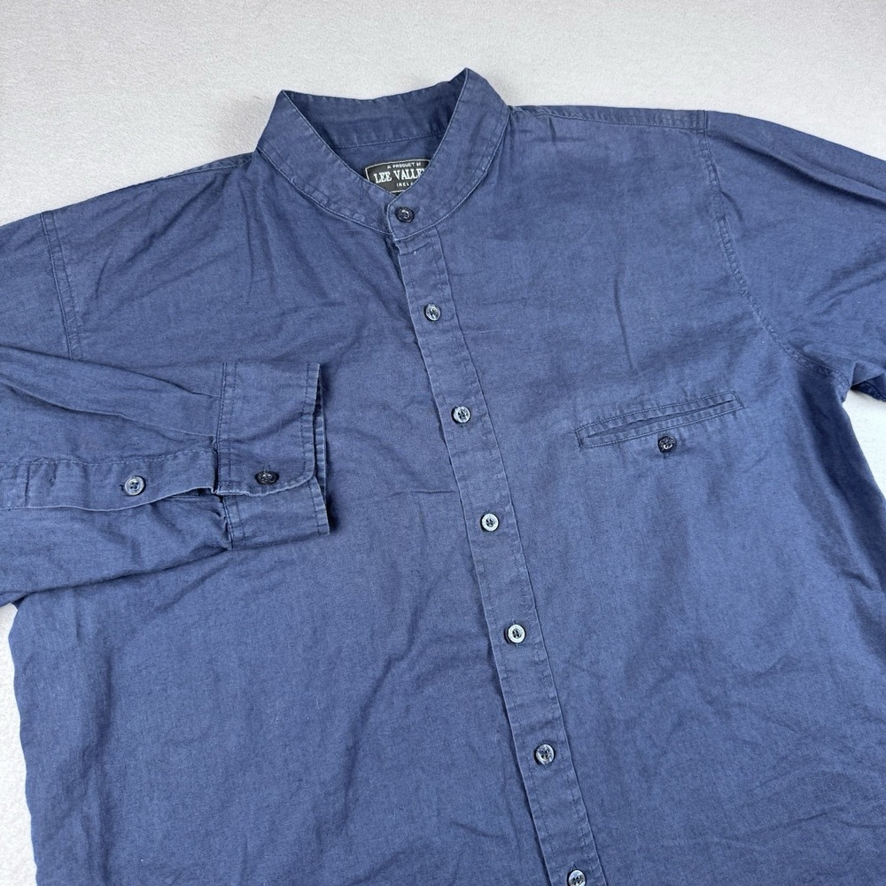 Lee Valley Ireland Grandad Shirt Size Medium Collarless Blue Linen Pocket Summer